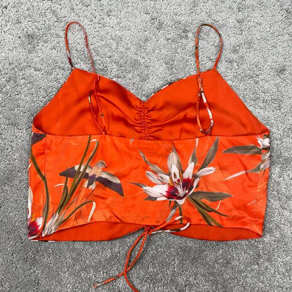 All Saints Top Womens 2 Orange Alexia Dorada Silk Blend Cami Flame Orange Floral - Picture 5 of 16